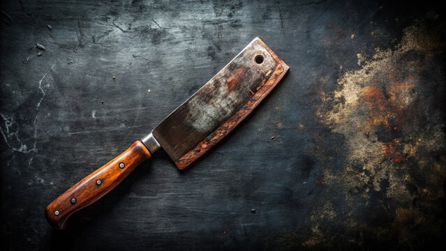 Vintage Butcher Cleaver on Rustic Blackboard Background - Stock Photo