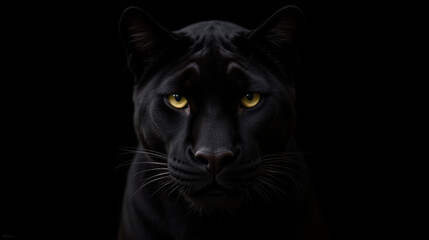 Obraz premium striking black panther with intense yellow eyes against dark background, exuding sense of mystery and power