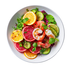 Fresh and Colorful Seafood Salad with Shrimp, Citrus Slices, and Vibrant Greens for a Healthy Meal or Snack Option