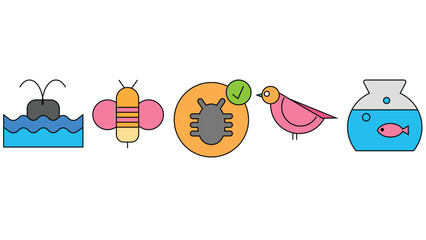 Forest, sea world, and pet animals vector illustration isolated