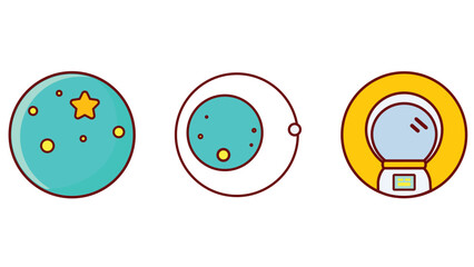 Space planets and space ship with astronaut suit vector icon illustration © Llama Studios