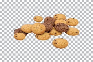 chocolate chip cookies isolated on transparent background