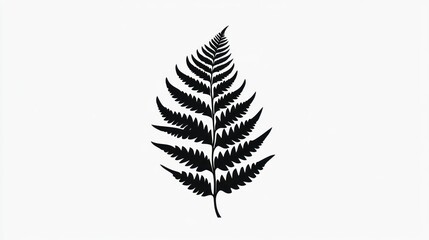 Single fern frond, black silhouette, white background, nature design