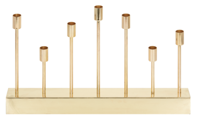 Golden candlesticks are arranged horizontally cut out isolated transparent background