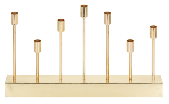Golden candlesticks are arranged horizontally cut out isolated transparent background