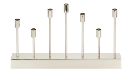 Silver candlesticks arranged horizontally cut out isolated transparent background