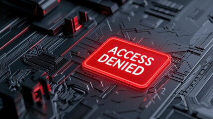 Bold Red Access Denied Sign on Futuristic Circuit Board Background