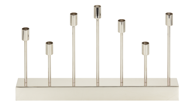 Silver candlesticks arranged horizontally cut out isolated transparent background