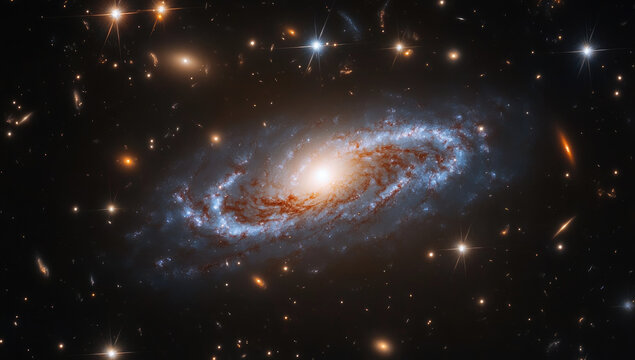Spiral galaxy in deep space with numerous stars - Powered by Adobe