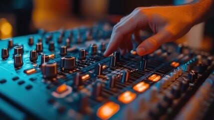 Naklejka premium Audio specialist working in a control room, optimizing music tracks with digital tools