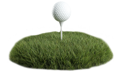 Golf Ball on Tee Surrounded by Lush Green Grass Isolate on Transparent Background, cutout, png