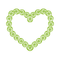 Heart shape pattern frame hand drawn leaves design. environmental theme. for decoration, wallpaper, background, invitation card, fabric, tile. heart border.