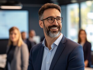 Fototapeta premium Confident Leadership: Successful CEO Smiling in the Office