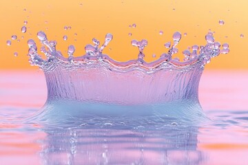 Water Crown Splash on a Reflective Surface with Orange Background and Dynamic Motion