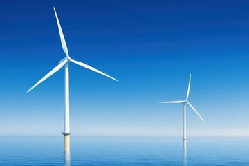Fototapeta premium Offshore Wind Turbines Generating Renewable Energy Against a Clear Blue Sky