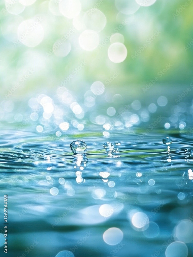Aufkleber Ripples and droplets create a serene atmosphere in a tranquil blue water setting during daylight hours. Generative AI