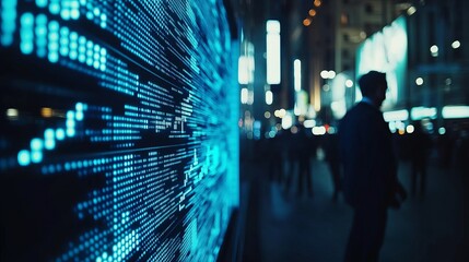 Abstract Blue Digital Data Stream City Night Background Futuristic Technology Urban Modern Graphic Design Stock Photo Illustration Image neon glow    