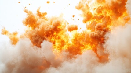 Fototapeta premium Fiery orange explosion against white background; design element