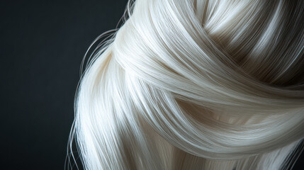Naklejka premium A close-up of platinum blonde hair strands, gracefully draped in an S-curve against a matte charcoal background
