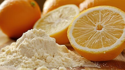 Lemon Powder: A fine powder made from dried lemon zest and juice, commonly used as a natural flavoring in cooking and for aiding digestion in herbal remedies.
