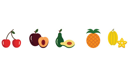 Food farming and fruits slices vector icon set illustrations