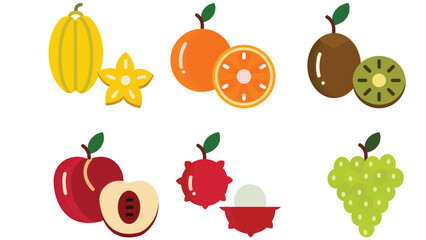 Food farming and fruits slices vector icon set illustrations