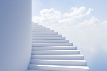空に向かって伸びる白い螺旋階段
