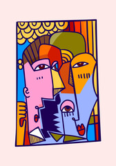 Aesthetic abstract face portrait people geometric decorative doodle hand drawn vector illustration. Artistic design art print, wall art, cards and poster.