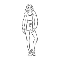 Vector fashion illustration of a beautiful girl in sports wear