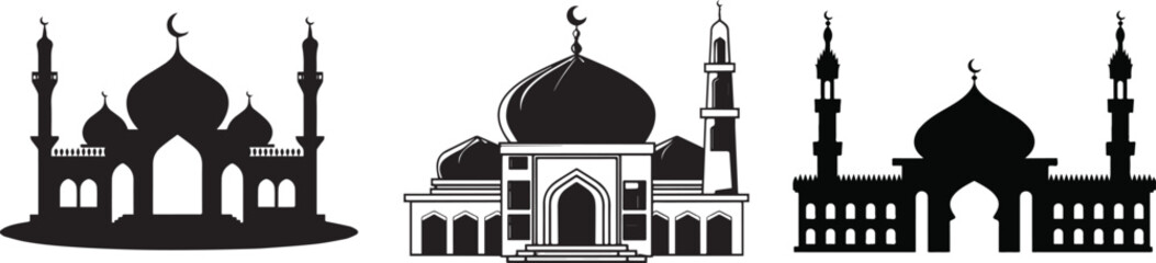 Islamic Mosque Vector Silhouettes with Minarets