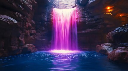 A waterfall with a purple hue