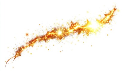 Fototapeta premium Golden light streak, stars, sparkle, white background, design element