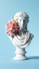 Obraz premium Stone statue covered with spring flowers on isolated background