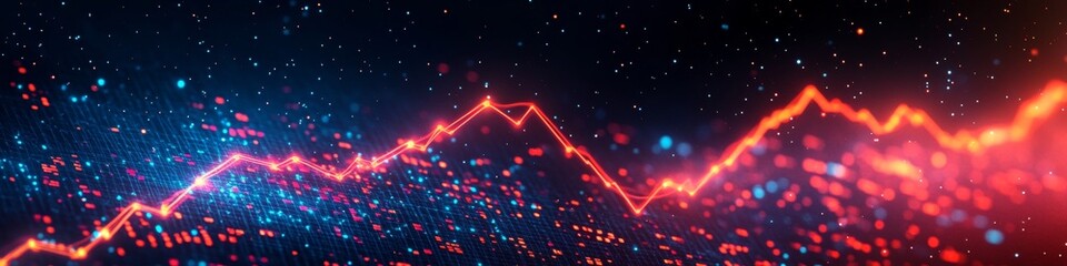 Obraz premium Upward Market Success Trend Line Graph Rising Amidst Futuristic Data and Sparkles Background.