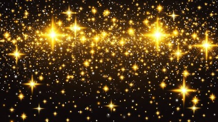Obraz premium Golden stars sparkle on black, festive background, holiday design
