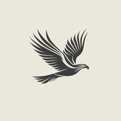 Obraz premium Silhouetted eagle in flight, against a neutral backdrop. Suitable for nature, wildlife, or vector art designs