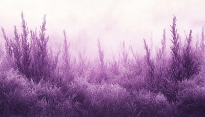 Obraz premium Purple Watercolor Fantasy Background, Detailed Plants in Sketchy Style, Gentle and Serene Atmosphere
