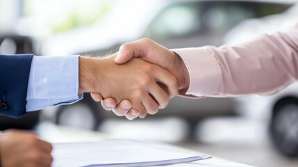 Two business people shaking hands in an office close-up, a concept of a successful businessman and media on a blurred background. 