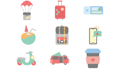 Travel and vacation elements for summer season vector art illustration