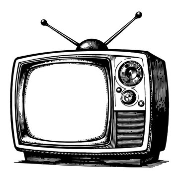 recommend clip art: Retro Television with Antenna in Vintage Style Black and White Outline Line Art Drawing