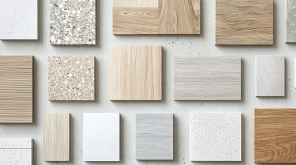 Variety of wood and composite surface samples on light background