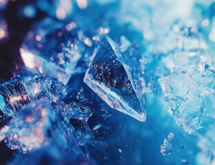 Obraz premium Close-up of crushed ice crystals, vibrant blue tones. Possible use Background image for beverages, cool drinks, or winter themes