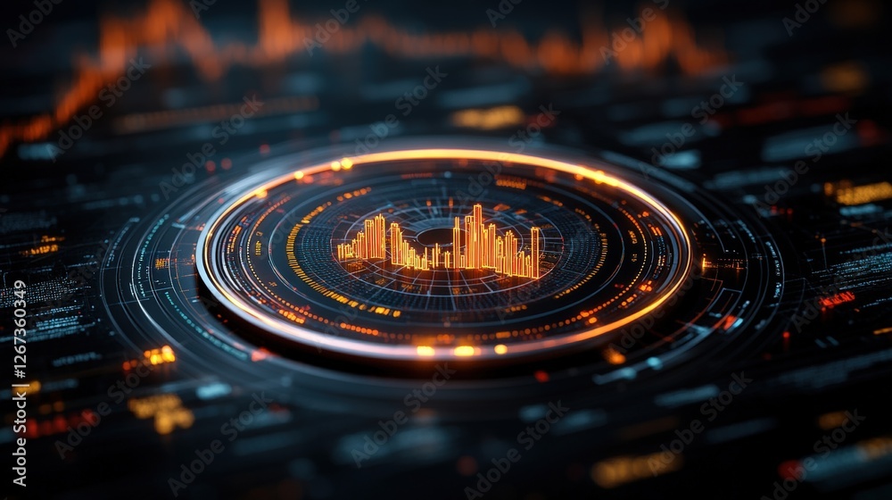 Poster digital circle with chart on technology background showcasing customer data analysis and insights