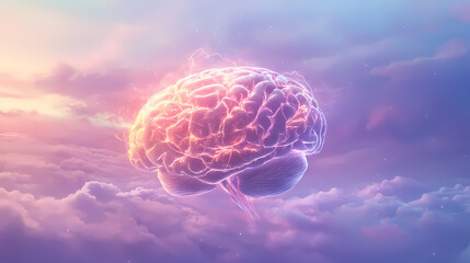 Obraz premium Glowing Brain in Purple Mist