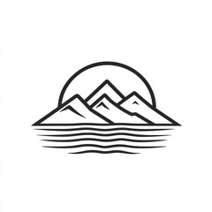 Mountains Sunset Lake Nature Minimalist Logo Design