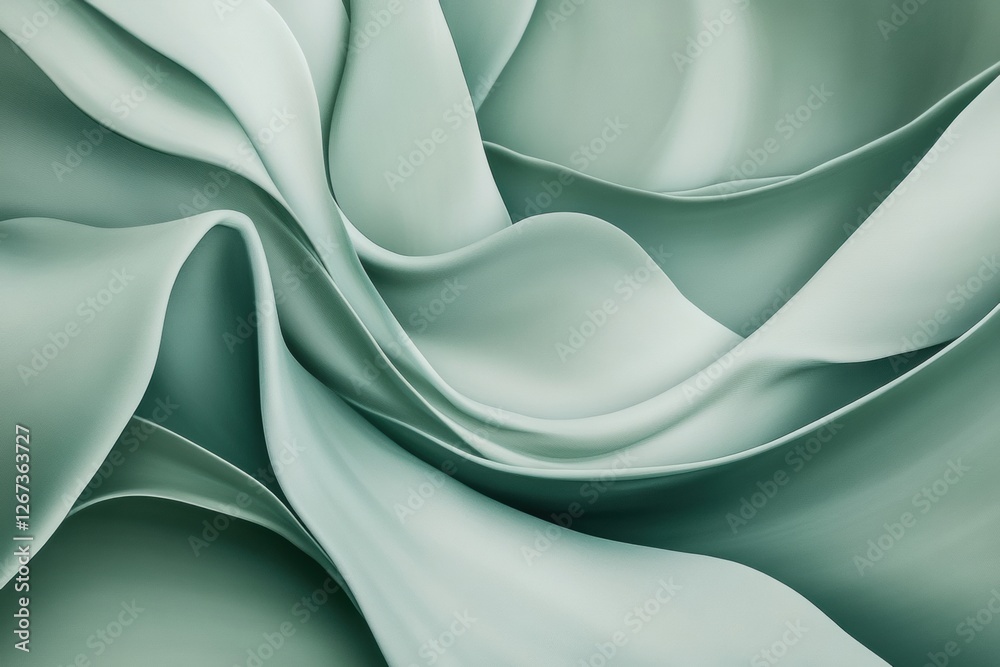 Aufkleber elegant folds of soft fabric create a serene atmosphere in a muted green hue. generative ai