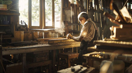 A Costa Rican carpenter carves furniture by hand in his small workshop, using traditional methods passed down through generations.