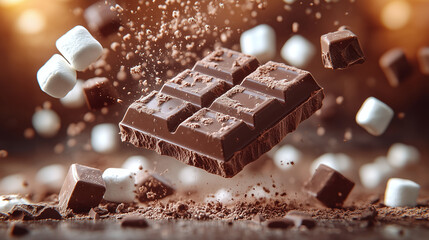 Chocolate bars and marshmallows were falling to the ground.