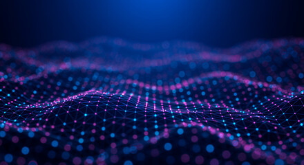 Abstract Network: Neon Purple & Blue Data Wave - Futuristic Connection, Technology Background, Sci-Fi Digital Art