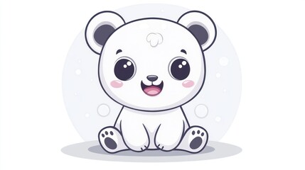 Obraz premium Cute polar bear cub sitting against snow background. For wildlife children books, posters